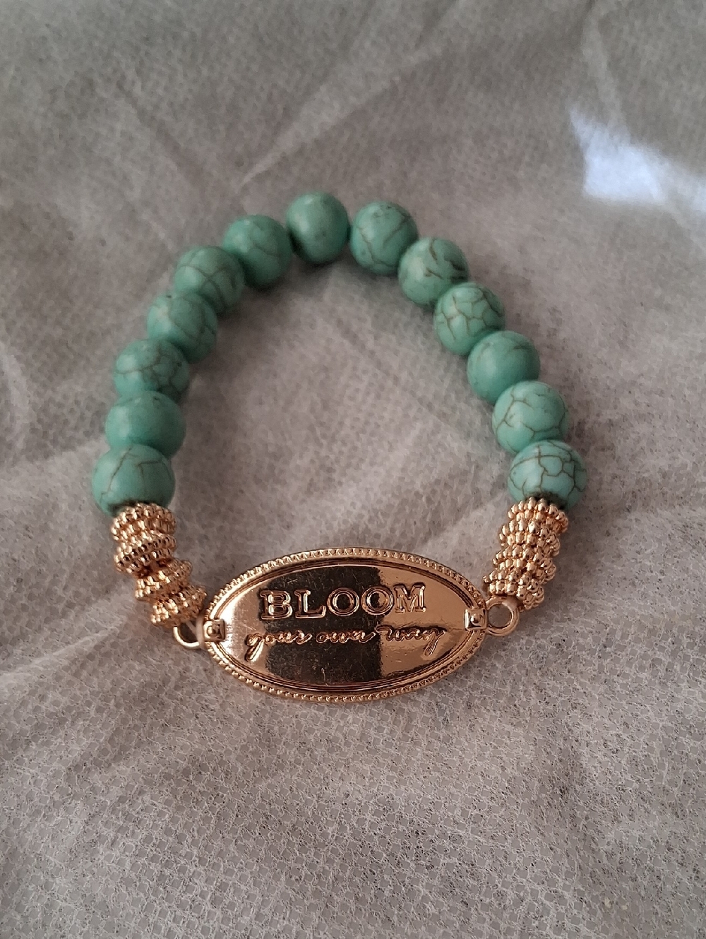 paparazzi Turquoise Bead Bracelet with Gold Bloom Plate